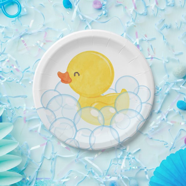Party für Wasserfarben Pappteller (Watercolor Rubber Duck Paper Plates on White for Birthday or Baby Shower)