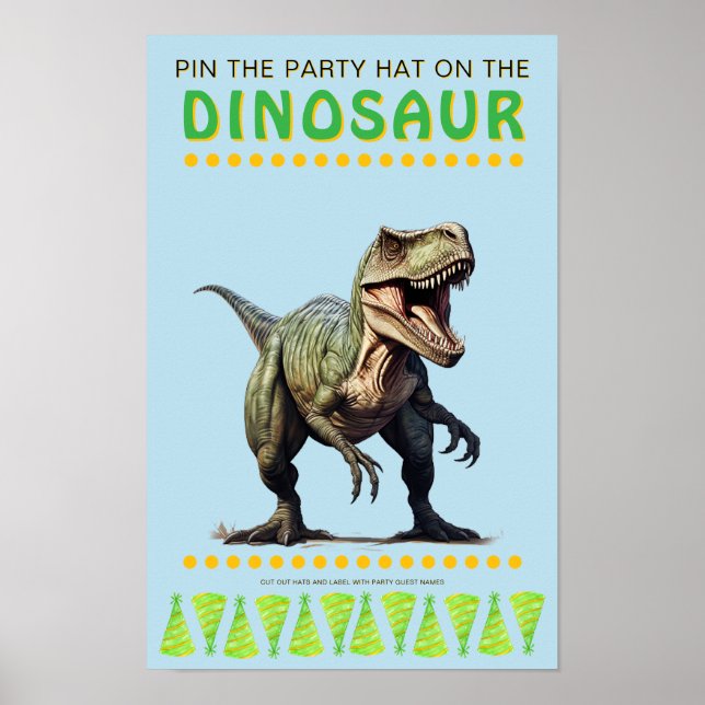 Party Game: Button den Hut auf den Dinosaurier Poster (Vorne)