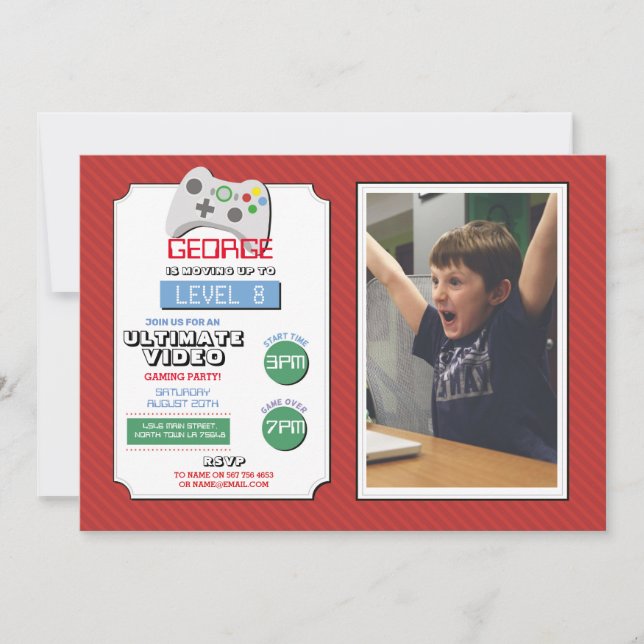 Party Game Red Foto Boys Gaming Einladung (Vorderseite)