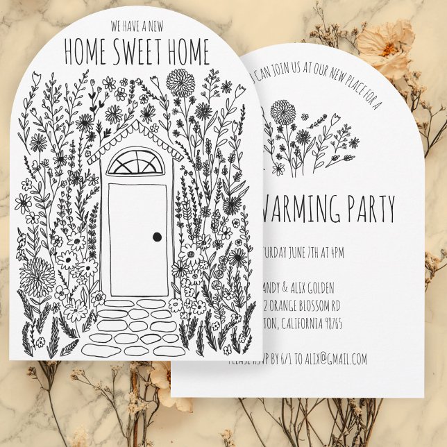 PARTY-Gärtnerei, handgezogene Doodle Einladung (HOUSEWARMING PARTY Garden Door Hand Drawn Doodle Arched Party  Invitation
)