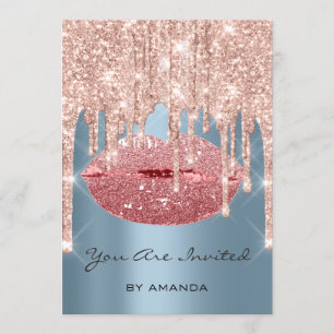 Party Geburtstag 16. Kiss Lips Rose Blauer Glitzer Einladung