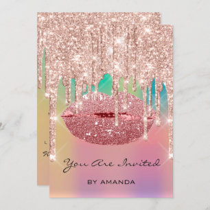 Party Geburtstag 16. Kiss Lips Rose Glitzer Einladung