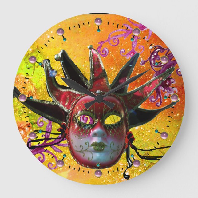 PARTY Gelb Große Wanduhr (Vorderseite)