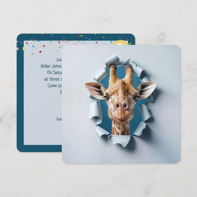 Party Giraffe in einem Papierloch Einladung (Vorne/Hinten)