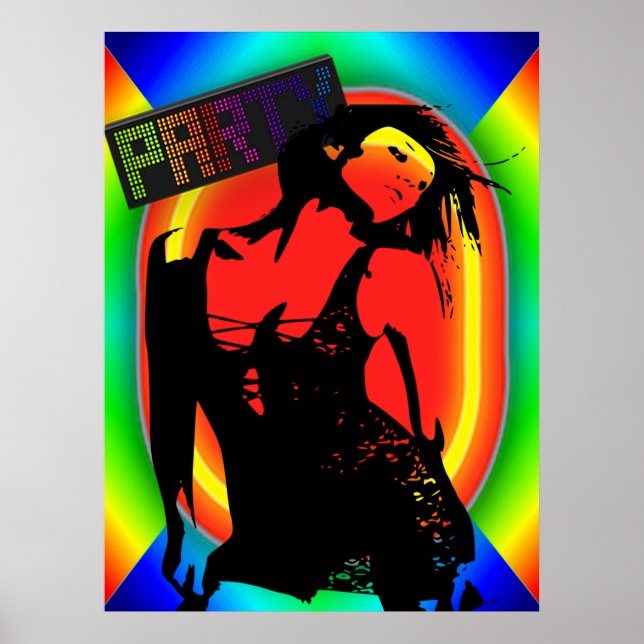 Party Girl in Black Dress Neon Colors Poster (Vorne)