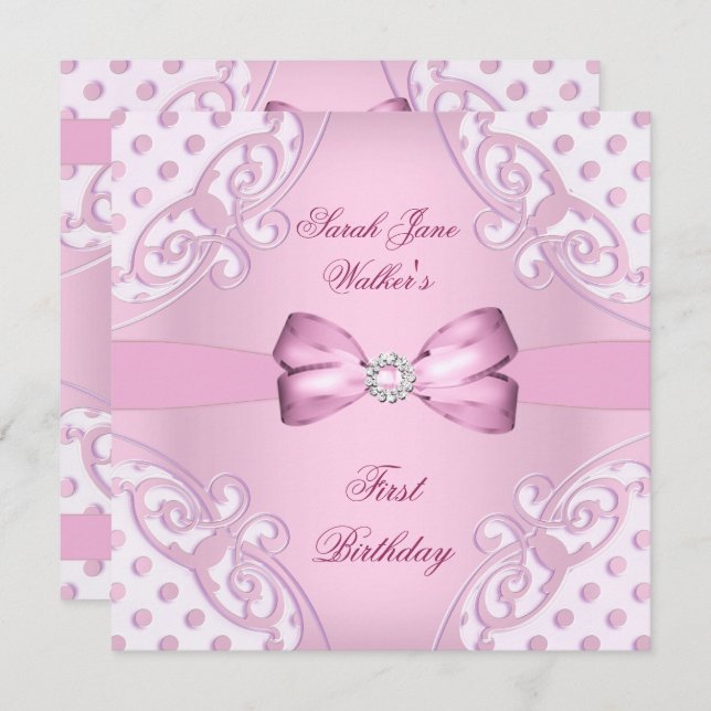 Party Girl Pink White Polka Dot Einladung (Vorne/Hinten)