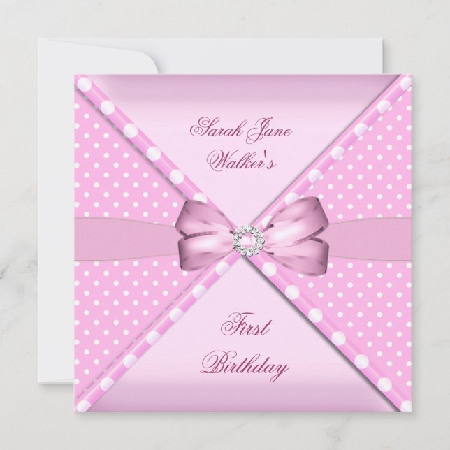 Party Girl Pink White Polka Dot Einladung (Vorderseite)