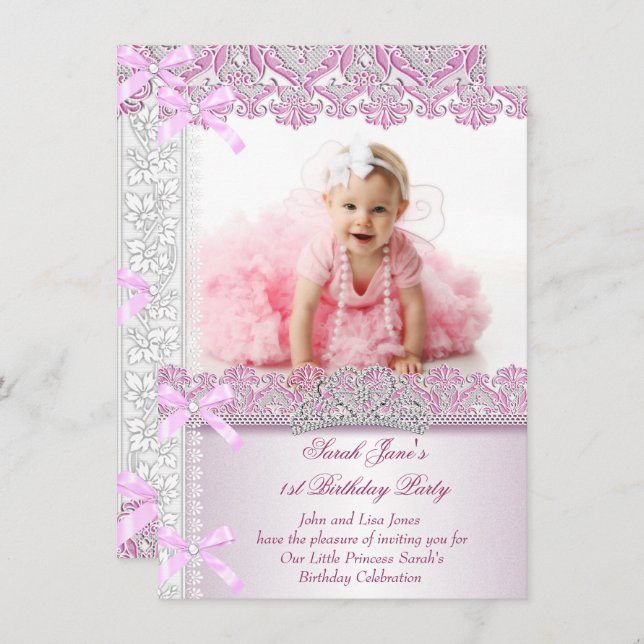 Party Girls Princess Pink Foto Einladung (Vorne/Hinten)