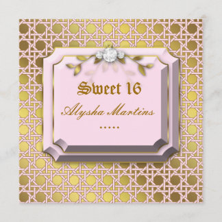 Party-Gitter-Blätter-rosa Juwel-Gold des Bonbon-16 Einladung