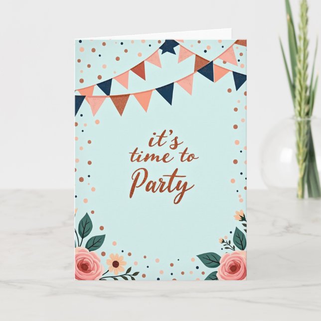 Party-Glitter-Wimpelkarte Karte (Vorderseite)