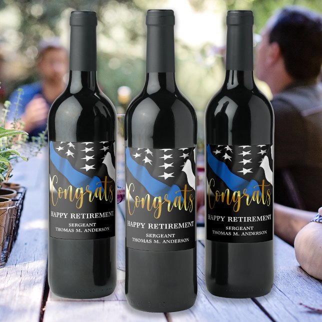 Party-Glückwunsch für Polizeieinkündigung Thin Blu Weinetikett (Von Creator hochgeladen)