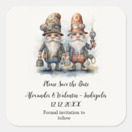 Party Gnomes Save the Date Quadratischer Aufkleber