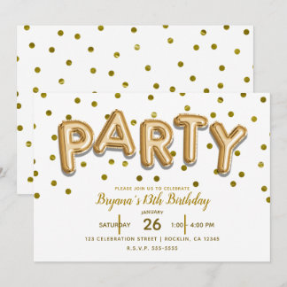 PARTY Gold Balloons & Confetti Geburtstag JEDE FAR Einladung