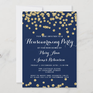 Party Gold Glitzer Confetti Navy Blue Einladung