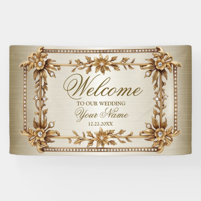 Party Gold Verziert Rectangle Dimond Blume Shiny Banner (Horizontal)