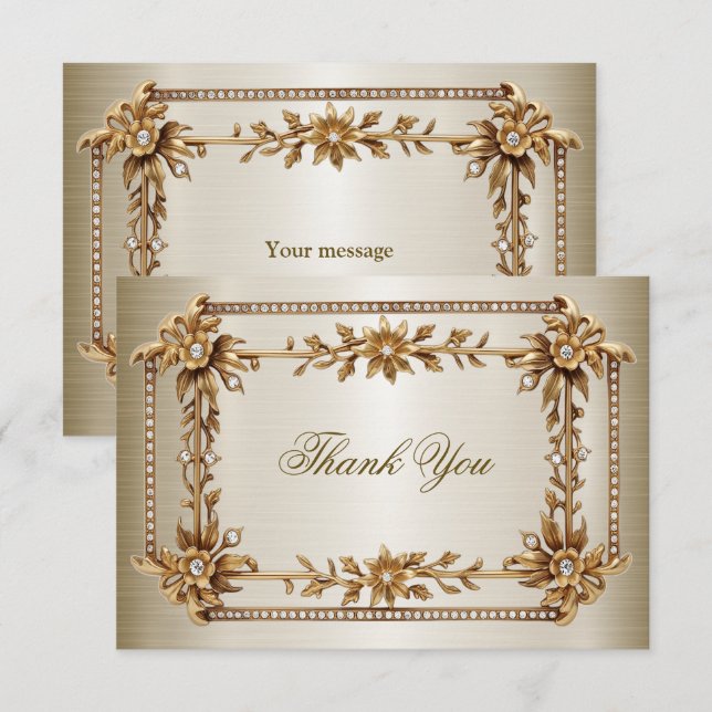 Party Gold Verziert Rectangle Dimond Blume Shiny Dankeskarte (Vorne/Hinten)