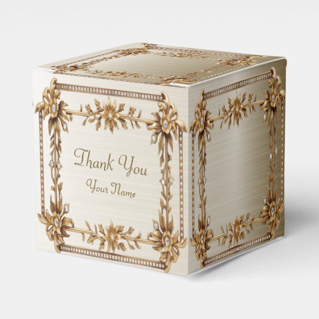 Party Gold Verziert Rectangle Dimond Blume Shiny Geschenkschachtel (Vorderseite)