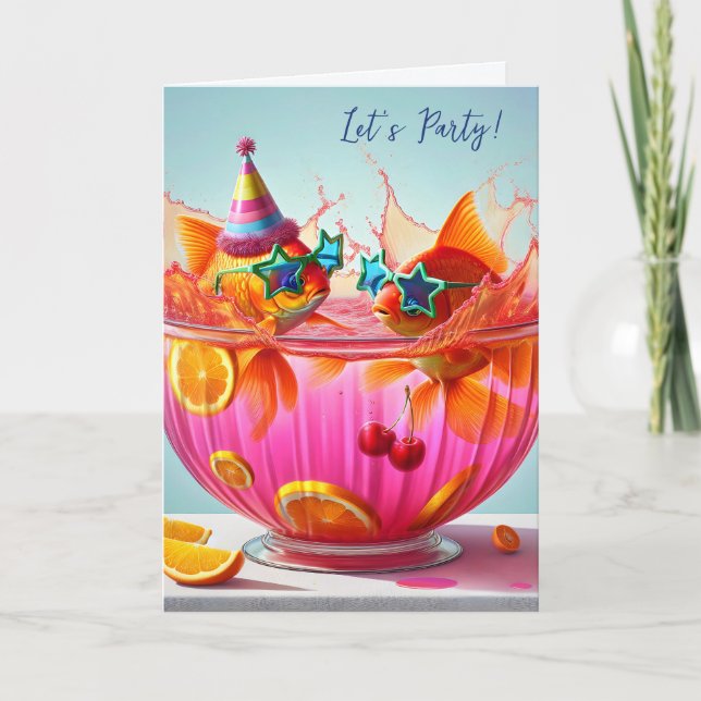 Party Goldfish in einer Birthday Punch Bowl Karte (Vorderseite)