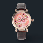 Party Goldmedaille Dahlia Blume Armbanduhr<br><div class="desc">Eine trendige Uhr für ein 30. Geburtstagsgeschenk. Mit einem Imitat goldhexagon geometrisch geformten Rahmen. Die Blume sind in Rosa,  Creme und Korallen mit Aquarellfarben dekoriert. Lebende Korallen mit Polka Punkte als Hintergrund. Vorlagen für einen Namen,  Alter 30 und Datum. Geburtsdatum oder Geburtsdatum des Party. Briefe aus Burgund und Korallen.</div>