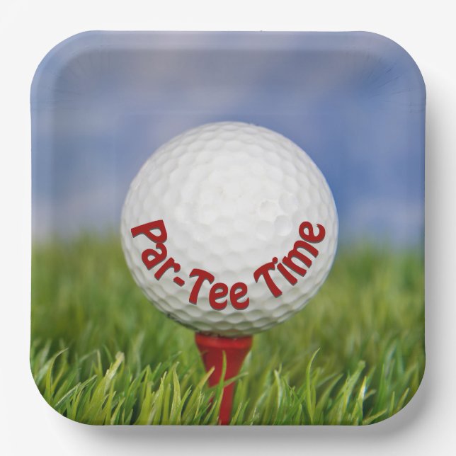Party Golf Ball on Red T-Shirt Pappteller (Vorderseite)