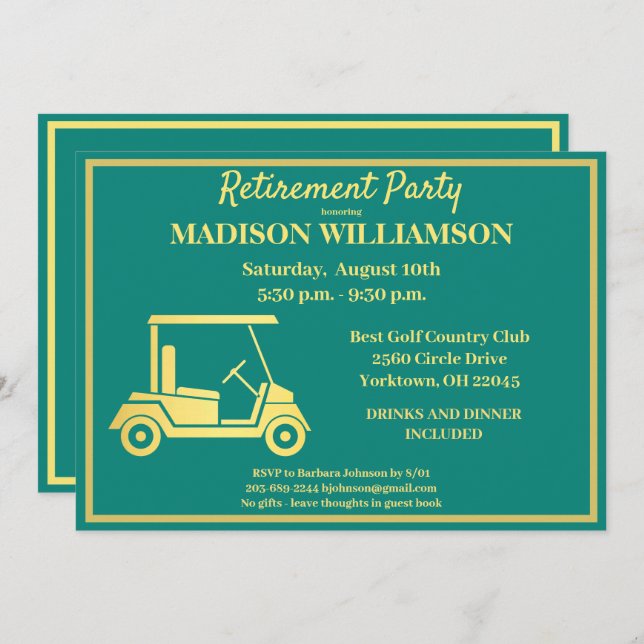 Party Golf Green & Gold     Einladung (Vorne/Hinten)