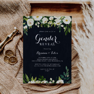 Party "Green White Floral Royal Blue Gender Reveal Einladung