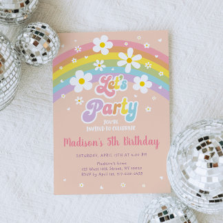 Party Groovy Daisy Rainbow Birthday Einladung