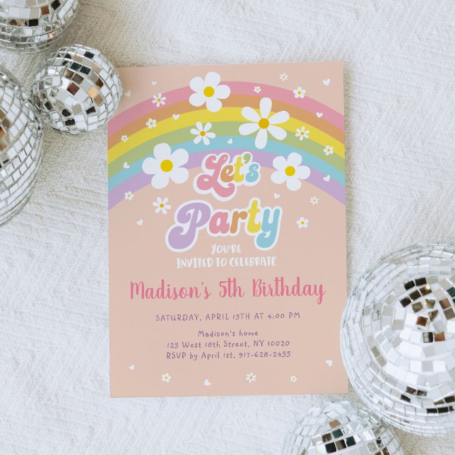 Party Groovy Daisy Rainbow Birthday Einladung (Von Creator hochgeladen)