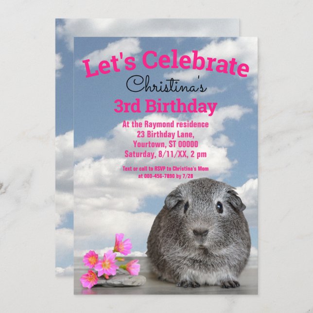 Party-Guinea für Kinder Blume Einladung (Vorne/Hinten)