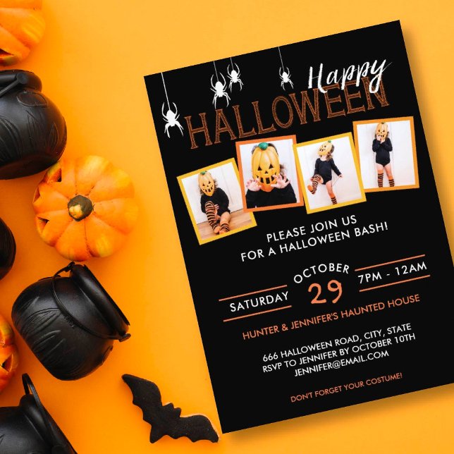 Party Halloween 4 Foto Spiders | Party Einladung (Invite your friends to a Halloween bash, or Halloween baby shower or birthday party with this design)