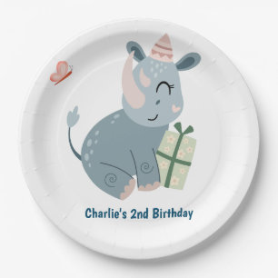 Party, Happy Rhino mit Geschenk Pappteller
