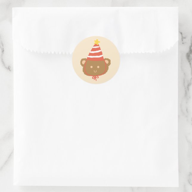 Party Hat Bear Illustration Classic Round Sticker (Tasche)