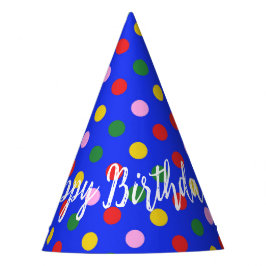 Party Hat_blue mit farbigen Punkten, bearbeitbarem Partyhütchen