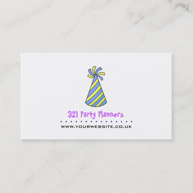 Party Hat Business Card (blau & gelb) Visitenkarte (Vorderseite)