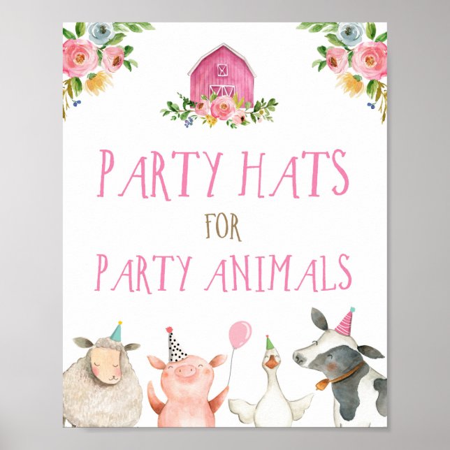 Party Hats Farm Animals Barnyard Girl Geburtstag Poster (Vorne)