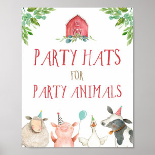 Party Hats Landtiere Barnyard Boy Geburtstag Poster