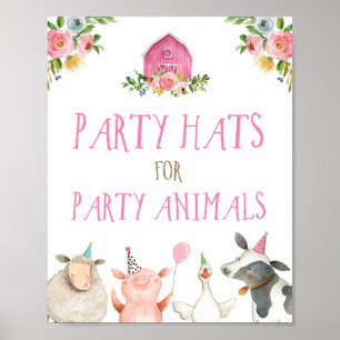 Party Hats Landtiere Barnyard Girl Birthday Pos Poster