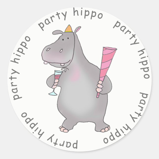 Party Hippo Runder Aufkleber (Vorderseite)