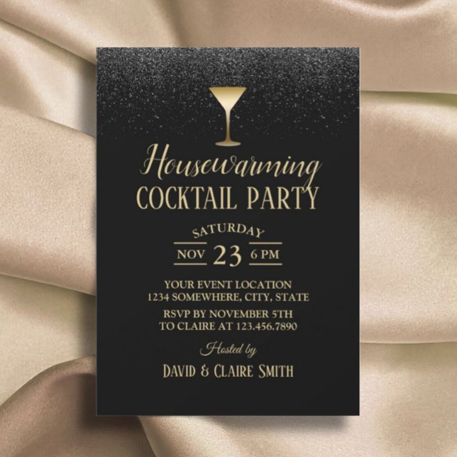 Party Housewärming Cocktail Eleganter Schwarzer Gl Einladung (Von Creator hochgeladen)