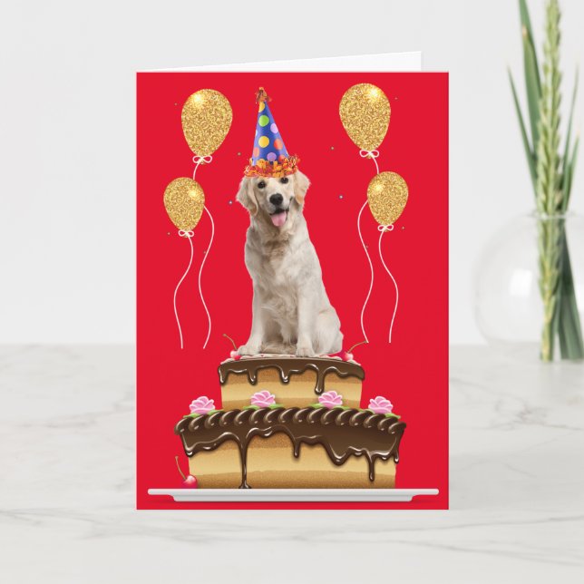 Party Hund auf einem Kuchen Geburtstag Karte (Vorderseite)