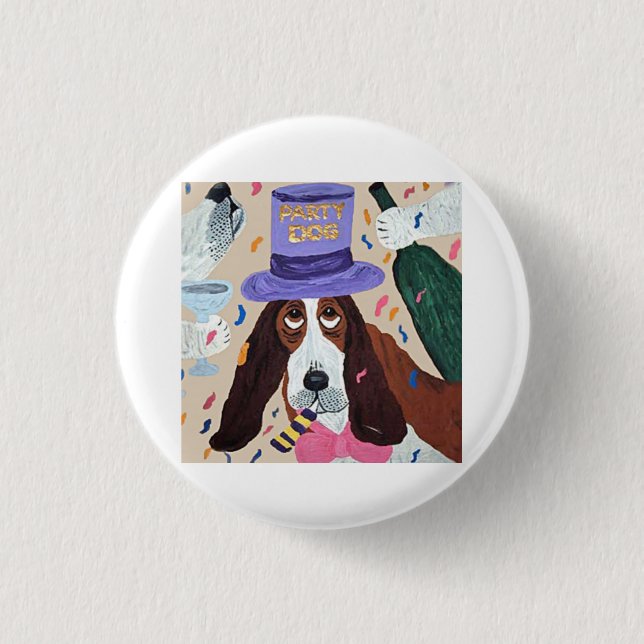 Party-Hund Basset Hound  Button (Vorderseite)