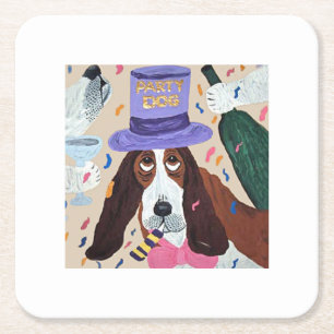 Party-Hund Basset Hound Rechteckiger Pappuntersetzer