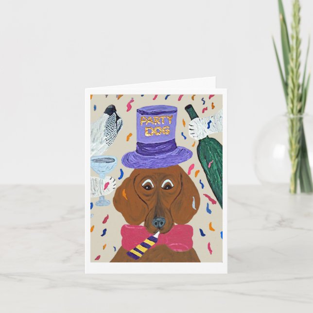Party-Hund Dachshund Einladung (Vorderseite)