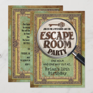 Party im Escape Room - Vorder- und Rückseite Einladung