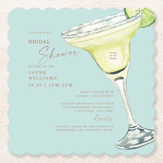 Party im Haus Margarita Turquoise Dusche Untersetzer (Vorderseite)