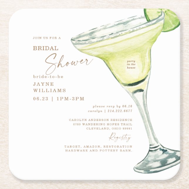 Party im Haus Margarita Weißes Brautparty Rechteckiger Pappuntersetzer (Vorderseite)