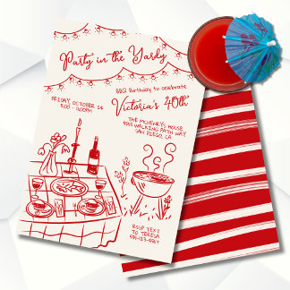 Party im Party der Yardy Hand Drawn GRILLEN Einladung