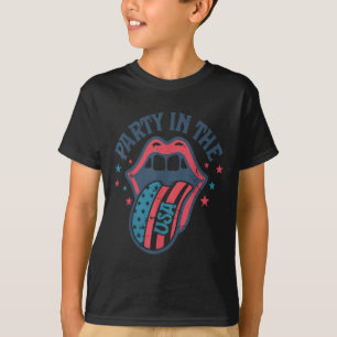 Party In Den USA-Flagge Zunge Retro 4. Juli  T-Shirt