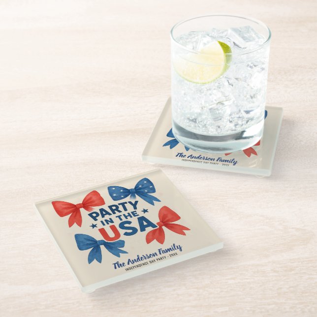 Party in den USA Patriotic 4. Juli Custom Glasuntersetzer (Schrägansicht)