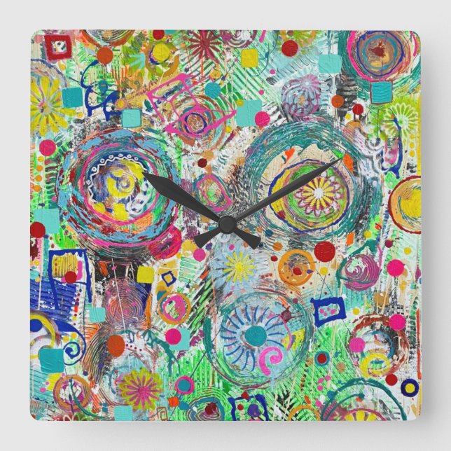 Party in der Box-Wall-Uhr Quadratische Wanduhr (Vorderseite)